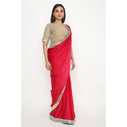 Neha Mehra Red Embroidered Saree without Blouse
