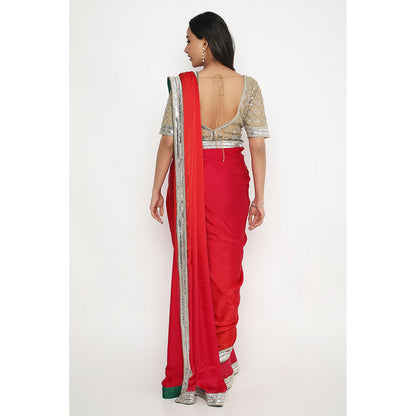 Neha Mehra Red Embroidered Saree without Blouse