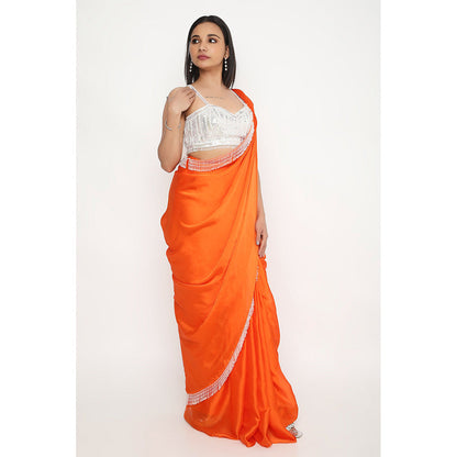 Neha Mehra Orange Solid Tassels Saree without Blouse