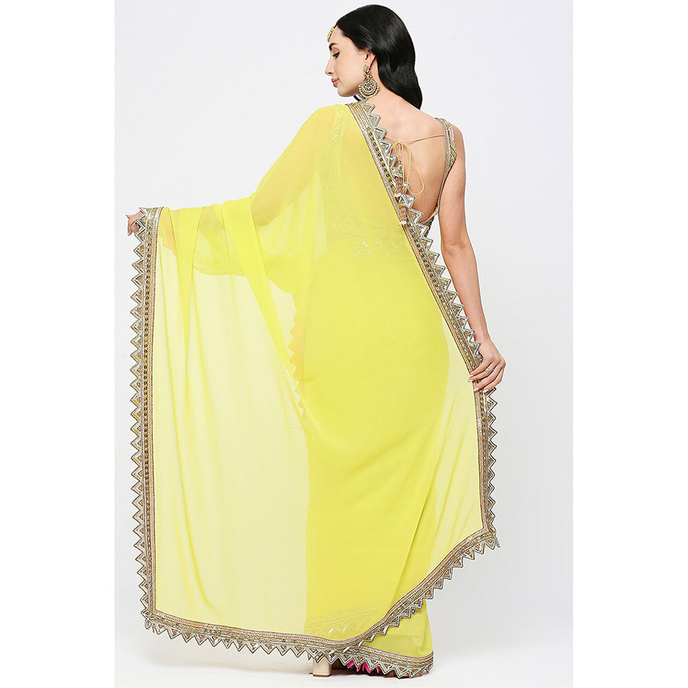 Neha Mehra Embroidered Zigzag Cutwork Border Saree without Blouse