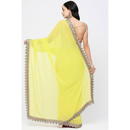 Neha Mehra Embroidered Zigzag Cutwork Border Saree without Blouse