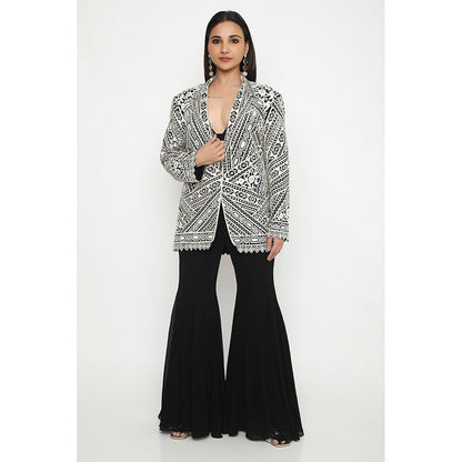 Neha Mehra Black Embroidered Blazer with Bustier and Sharara (Set of 3)