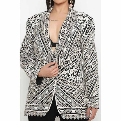 Neha Mehra Black Embroidered Blazer with Bustier and Sharara (Set of 3)