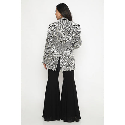 Neha Mehra Black Embroidered Blazer with Bustier and Sharara (Set of 3)