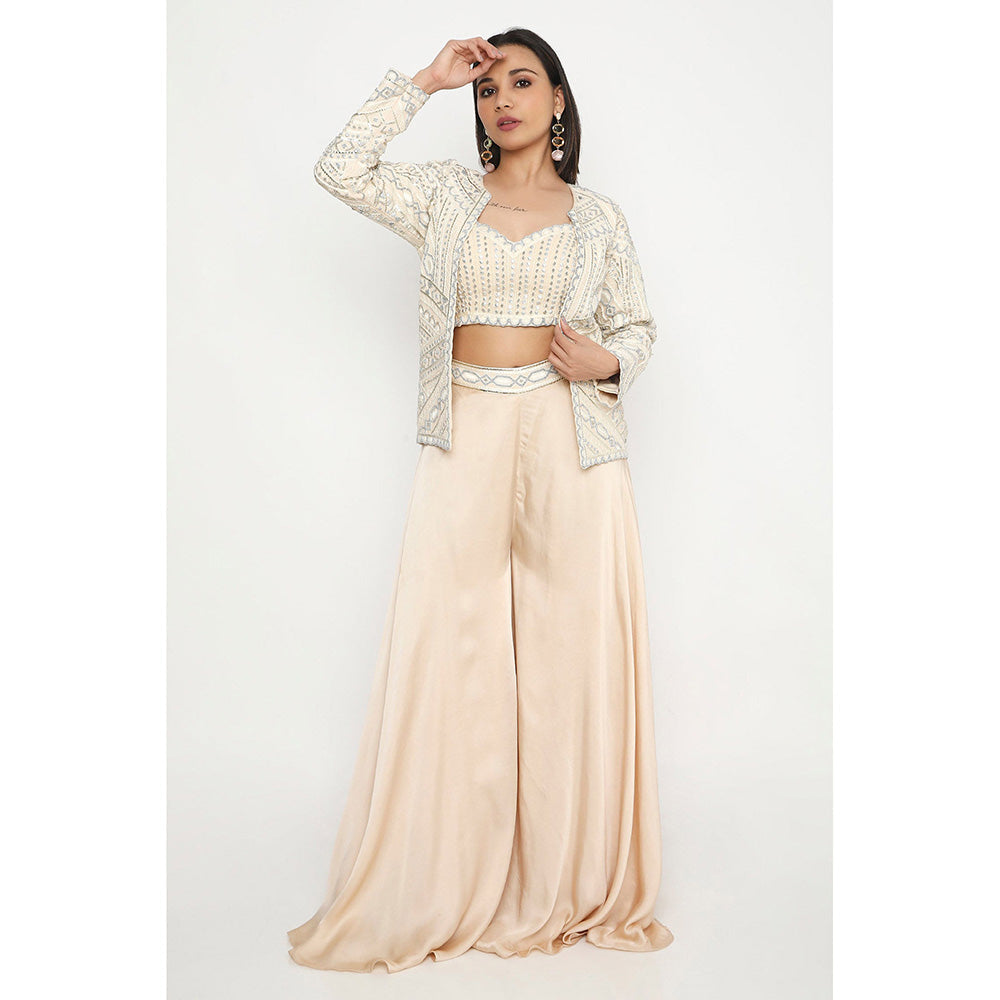 Neha Mehra Ivory Embroidered Jacket with Blouse and Sharara (Set of 3)
