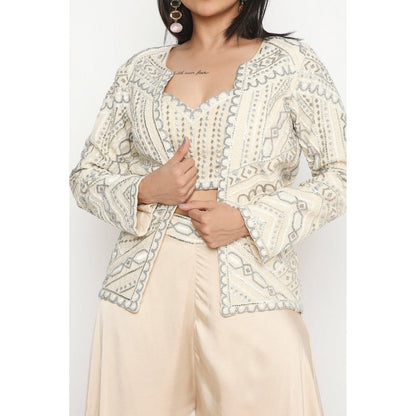 Neha Mehra Ivory Embroidered Jacket with Blouse and Sharara (Set of 3)