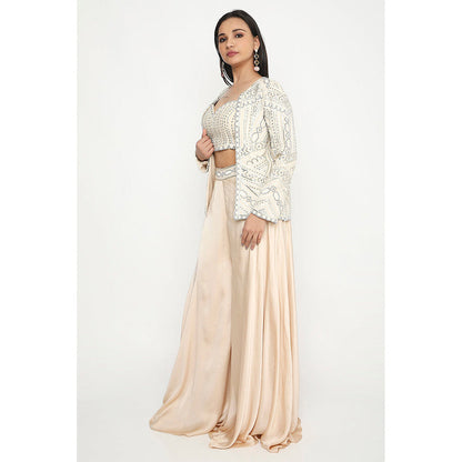 Neha Mehra Ivory Embroidered Jacket with Blouse and Sharara (Set of 3)