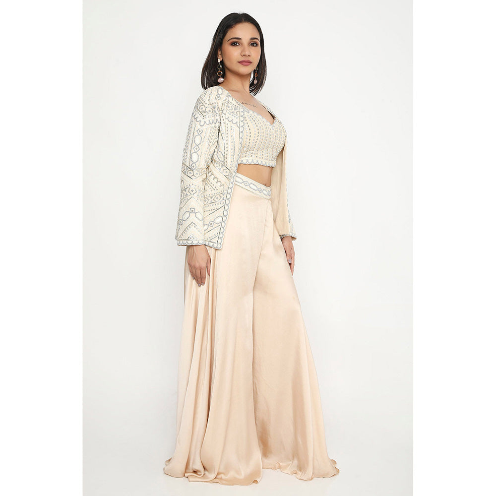 Neha Mehra Ivory Embroidered Jacket with Blouse and Sharara (Set of 3)
