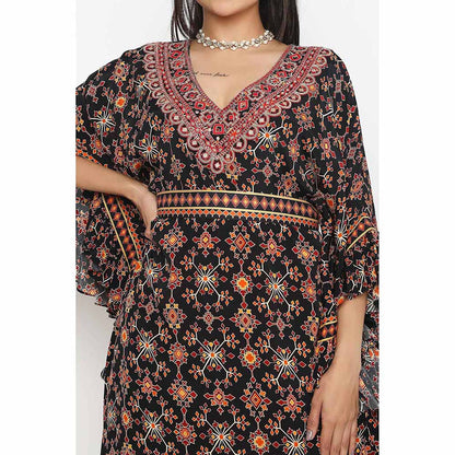 Neha Mehra Killa Ruffle Printed Kaftan with Dhoti and Belt (Set of 3)