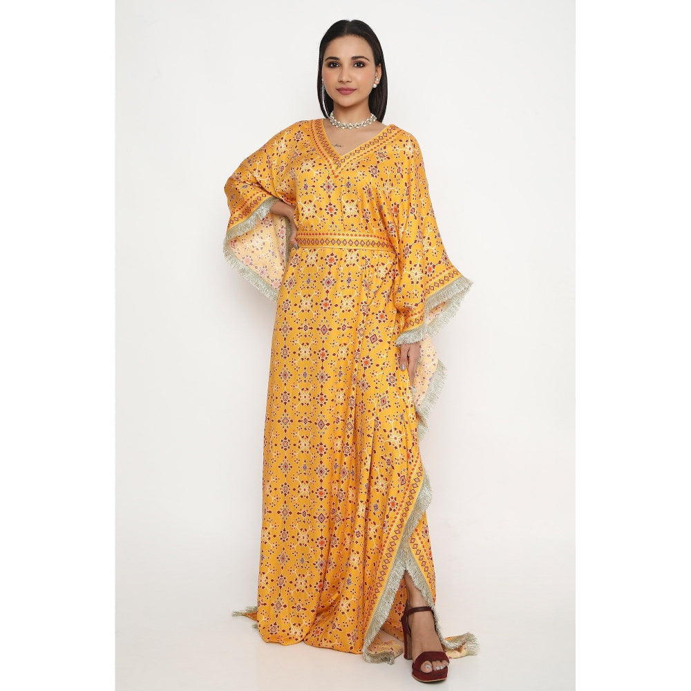 Neha Mehra Orange Killa Printed Kaftan Dress with Belt (Set of 2)