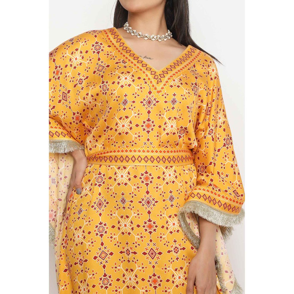 Neha Mehra Orange Killa Printed Kaftan Dress with Belt (Set of 2)