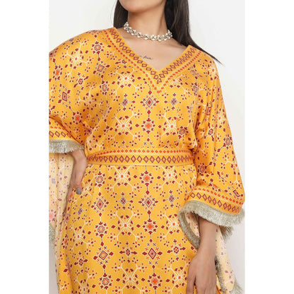 Neha Mehra Orange Killa Printed Kaftan Dress with Belt (Set of 2)