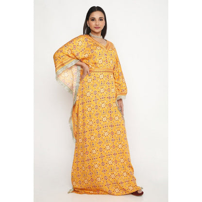 Neha Mehra Orange Killa Printed Kaftan Dress with Belt (Set of 2)