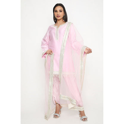 Neha Mehra Candy Pink Embroidered Kurta and Tulip Pant with Dupatta (Set of 3)