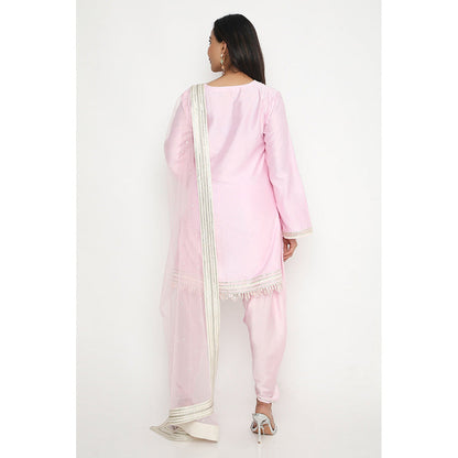 Neha Mehra Candy Pink Embroidered Kurta and Tulip Pant with Dupatta (Set of 3)