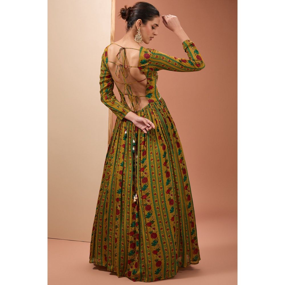 Neha Khullar Mustard Printed Anarkali Kurta with Dupatta (Set of 2)