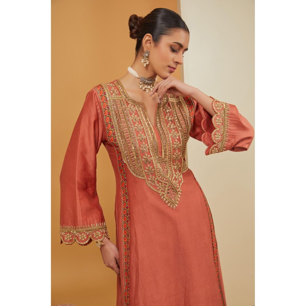 Neha Khullar Rust Kurta with Pant and Dupatta (Set of 3)