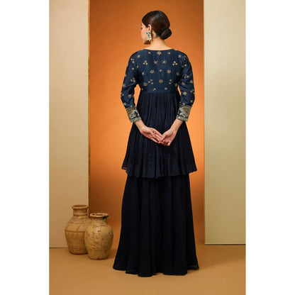Neha Khullar Navy Blue Kurta with Palazzo and Dupatta (Set of 3)