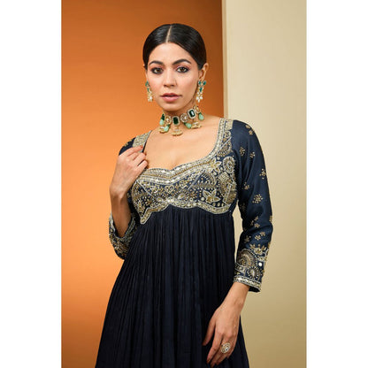 Neha Khullar Navy Blue Kurta with Palazzo and Dupatta (Set of 3)