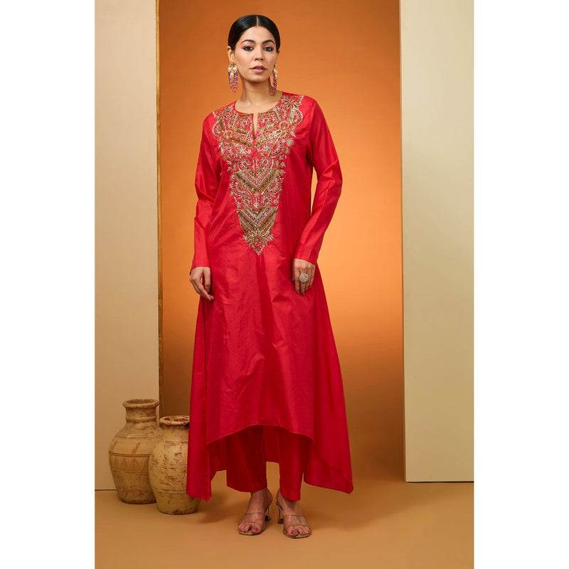 Neha Khullar Red Kurta with Pant (Set of 2)