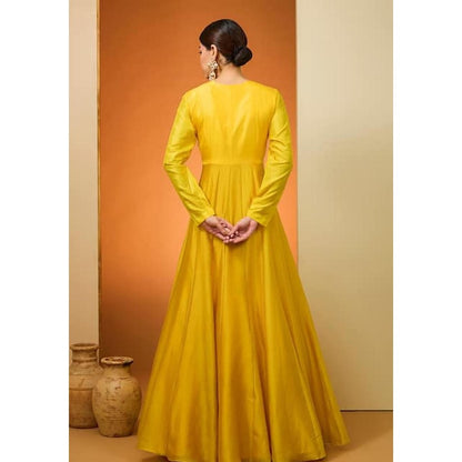 Neha Khullar Yellow Silk Chanderi and Pure Silk Hand Embroidered Anarkali Set