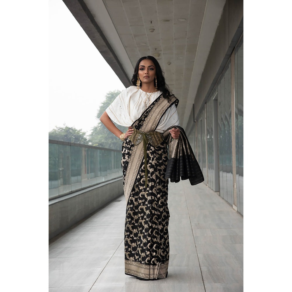 Neha Tarun Ivory Saree with Embroidered Cowl Top and Belt
