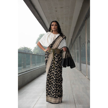 Neha Tarun Ivory Saree with Embroidered Cowl Top and Belt