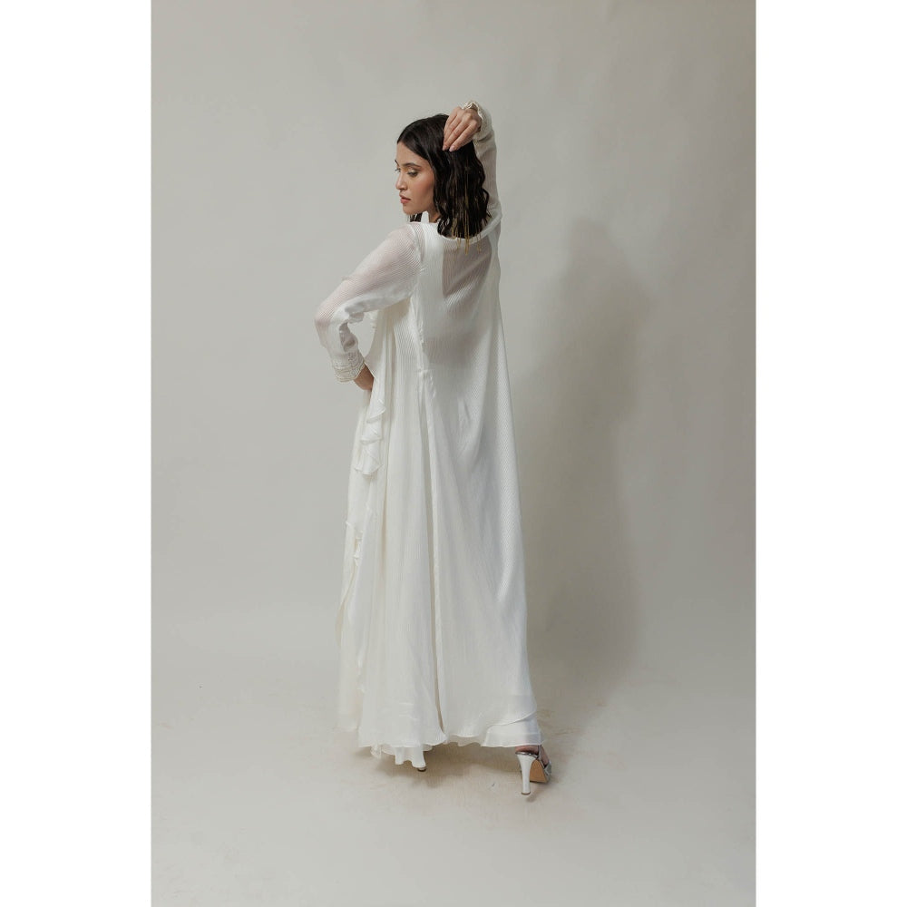 Neha Tarun Ivory Embroidered Blouse with Palazzo and Frill Jacket (Set of 3)