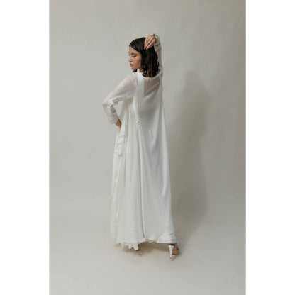 Neha Tarun Ivory Embroidered Blouse with Palazzo and Frill Jacket (Set of 3)