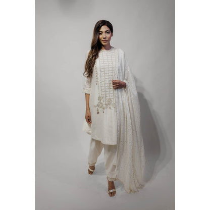 Neha Tarun Ivory A-Line Kurta with Pakistani Salwar and Dupatta (Set of 3)