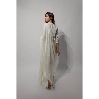 Neha Tarun Ivory A-Line Kurta with Pakistani Salwar and Dupatta (Set of 3)