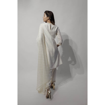 Neha Tarun Ivory A-Line Kurta with Pakistani Salwar and Dupatta (Set of 3)