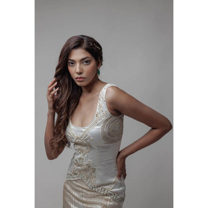 Neha Tarun Ivory Embroidered Bodycon Dress