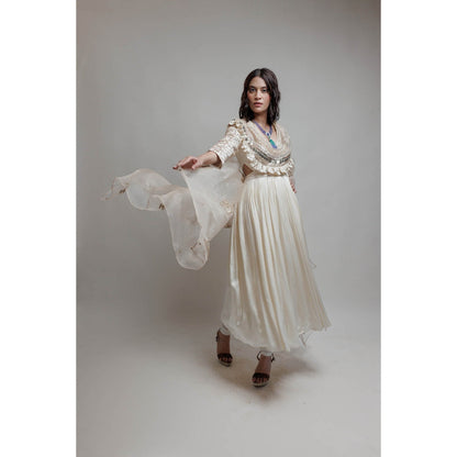 Neha Tarun Ivory Embroidered Anarkali with Churidar and Dupatta (Set of 3)
