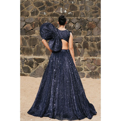 Neha Tarun Blue Sequenced Patchwork Lehenga with Blouse (Set of 2)