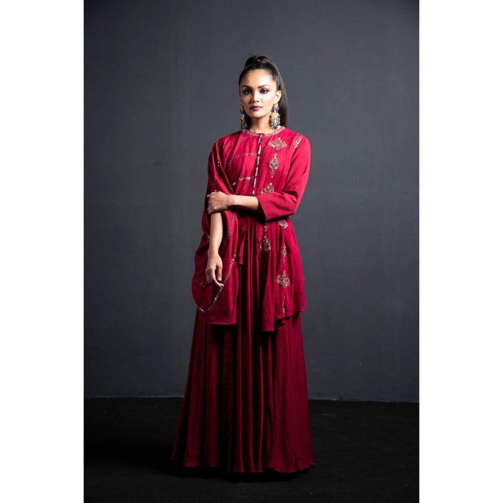 Neha Tarun Wine Double Layer Dress