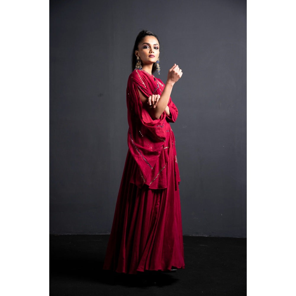 Neha Tarun Wine Double Layer Dress