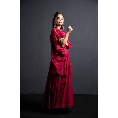 Neha Tarun Wine Double Layer Dress