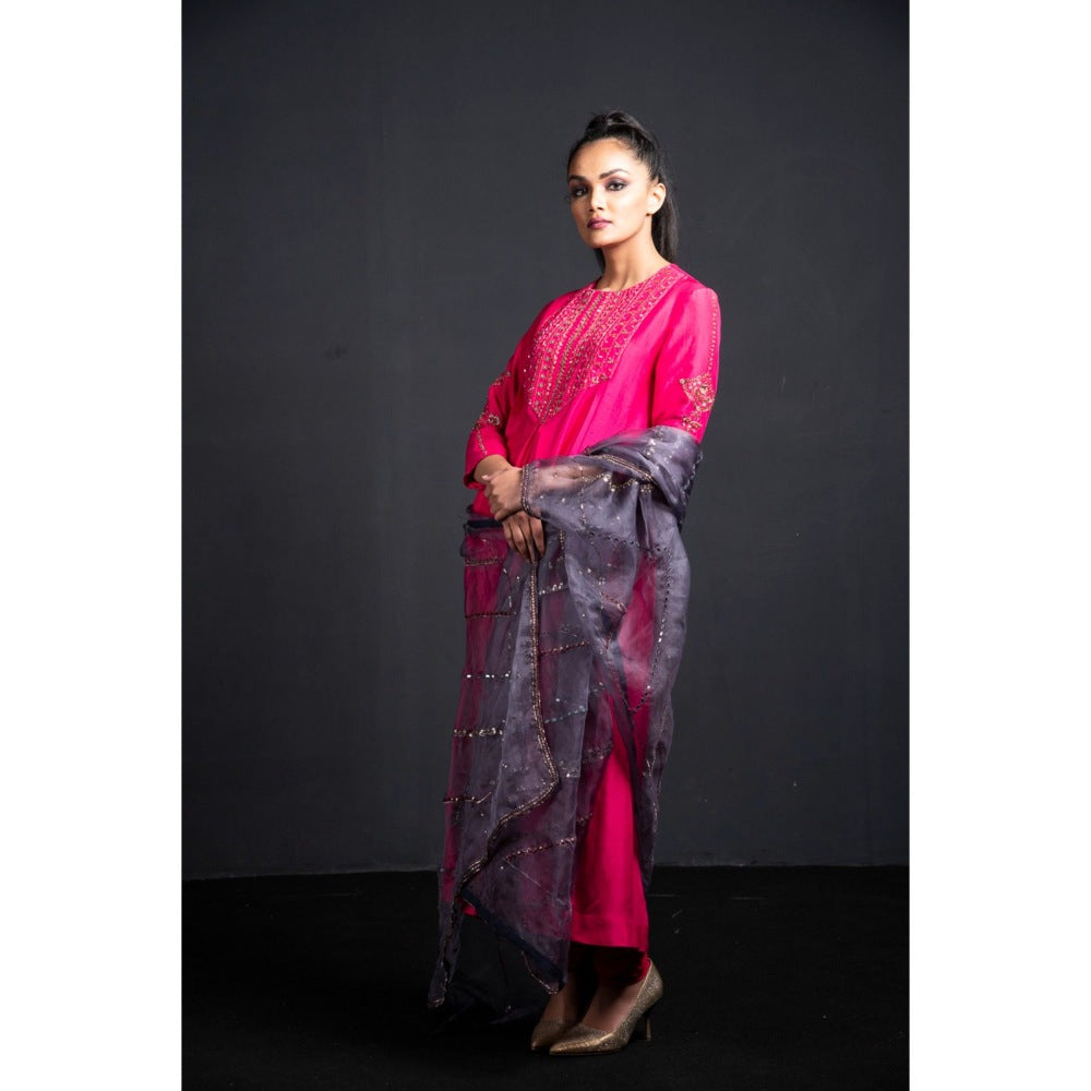 Neha Tarun Pink Pleated Anarkali with Churidar and Dupatta (Set of 3)