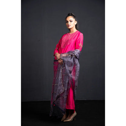 Neha Tarun Pink Pleated Anarkali with Churidar and Dupatta (Set of 3)