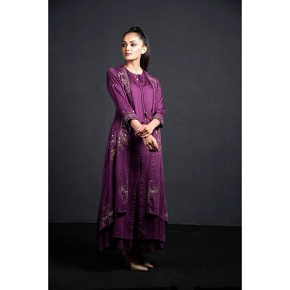 Neha Tarun Purple Attached Jacket with Kurta and Palazzo (Set of 2)