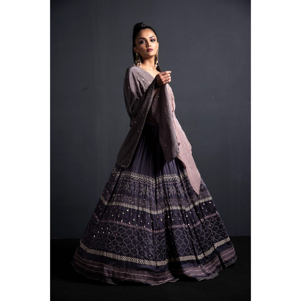 Neha Tarun Grey Kaftan with Embroidered Lehenga (Set of 2)