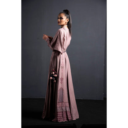 Neha Tarun Pink Gown with Attached Drape and Belt (Set of 2)