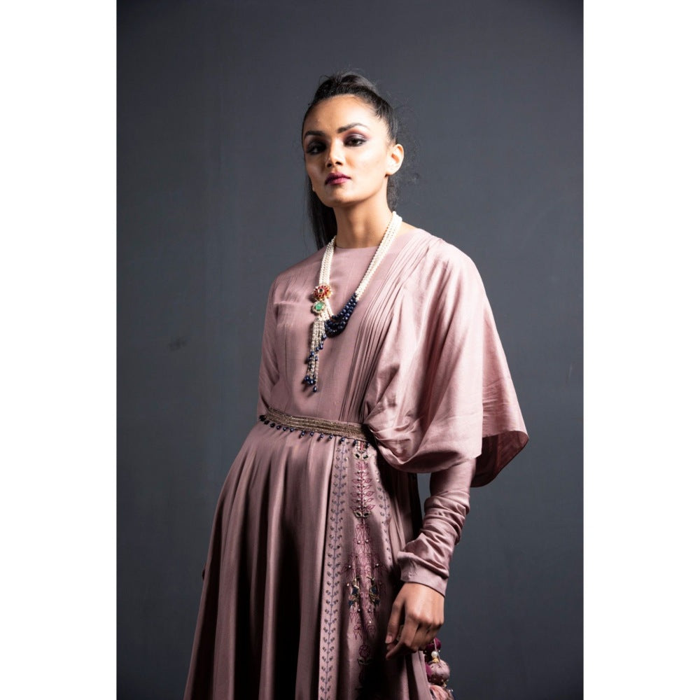 Neha Tarun Pink Gown with Attached Drape and Belt (Set of 2)