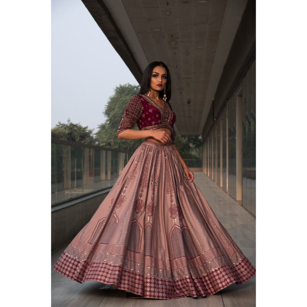 Neha Tarun Mauve Lehenga with Blouse and Dupatta (Set of 3)