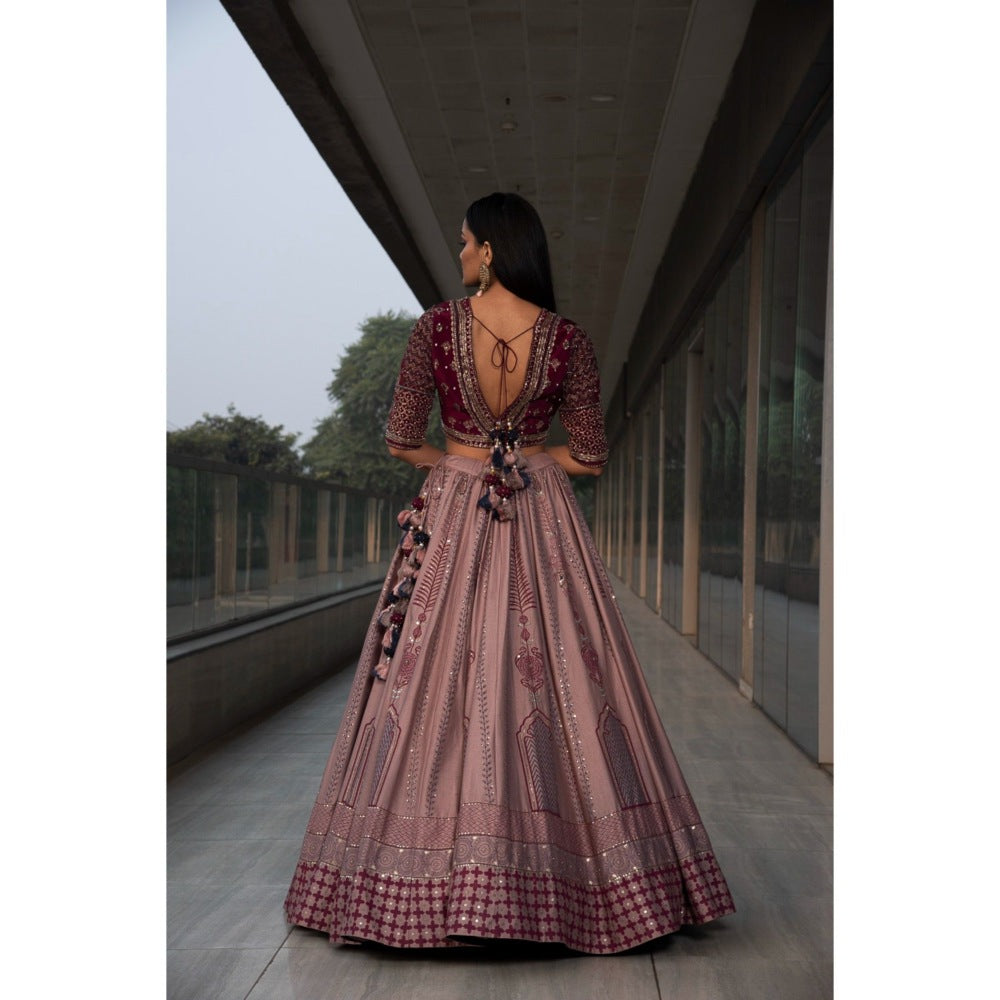 Neha Tarun Mauve Lehenga with Blouse and Dupatta (Set of 3)