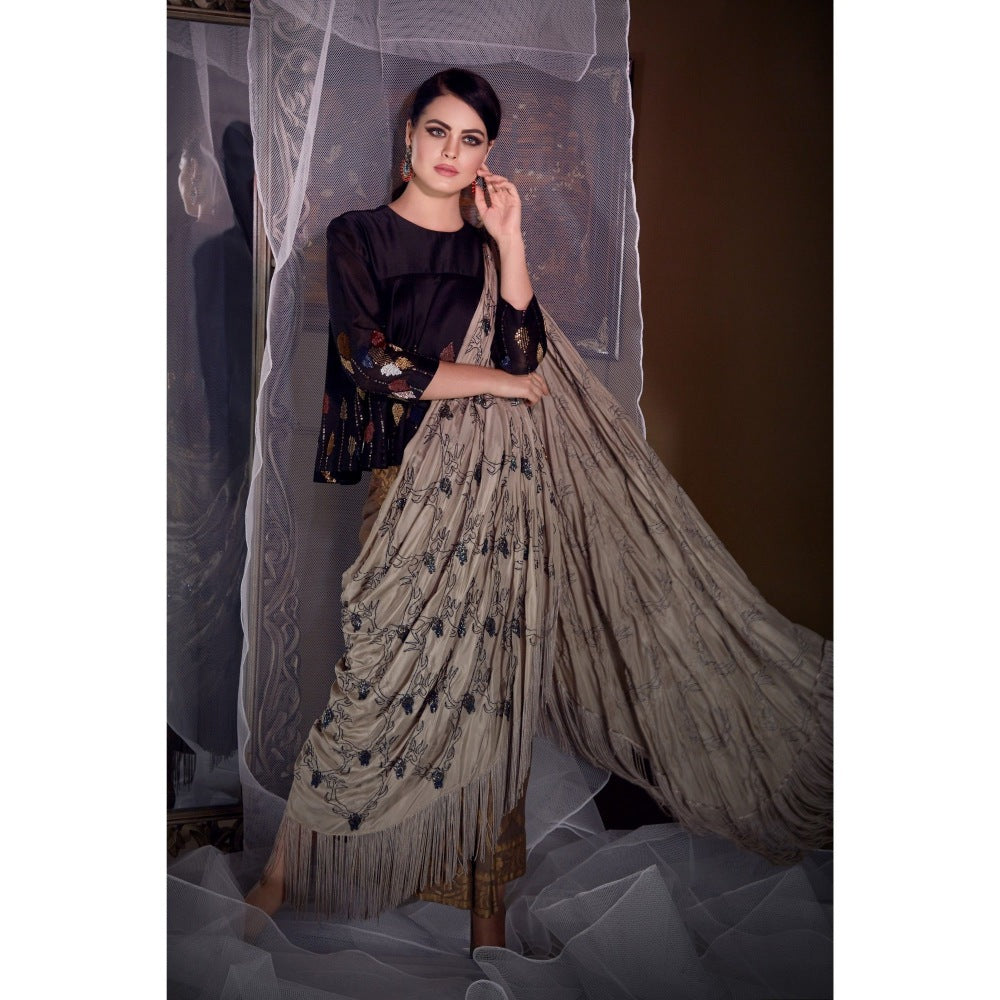 Neha Tarun Black Pre Drape Saree with Top