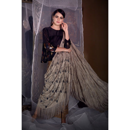 Neha Tarun Black Pre Drape Saree with Top