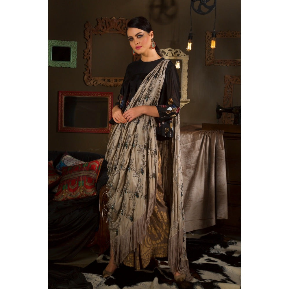 Neha Tarun Black Pre Drape Saree with Top