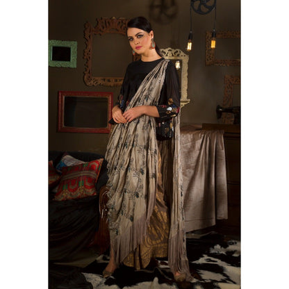 Neha Tarun Black Pre Drape Saree with Top